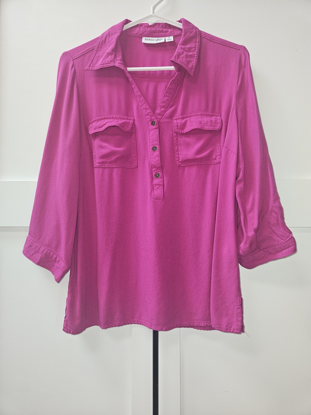 St. John's Bay Bright Pink Button-Front Utility Blouse